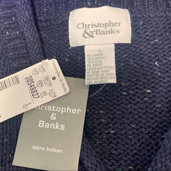 Long Sleeve Dark Blue Pullover V Neck Sweater Christopher & Banks Sz L - Picture 8 of 9